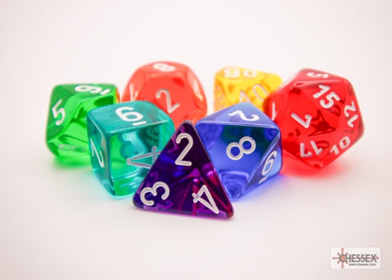 Chessex Dice: Prism Translucent GM and Beginner Player Polyhedral 7-Die Set