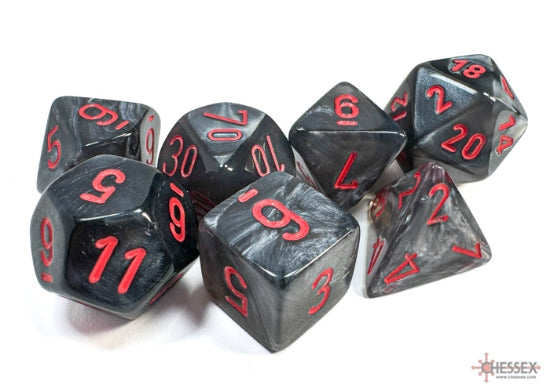 Chessex Dice: Velvet Black/red Polyhedral 7-Dice Set