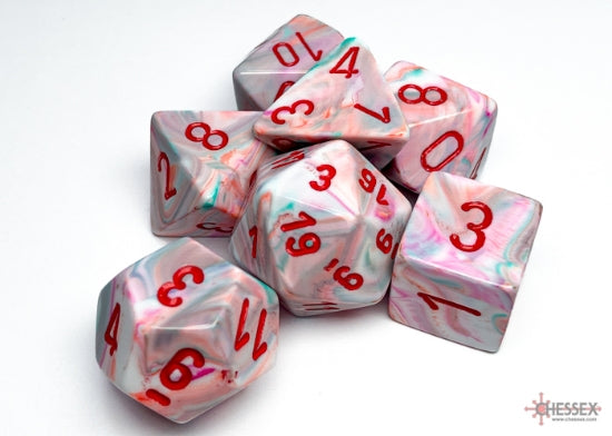 Chessex Dice: Festive Pop Art/red Polyhedral 7-Dice Set