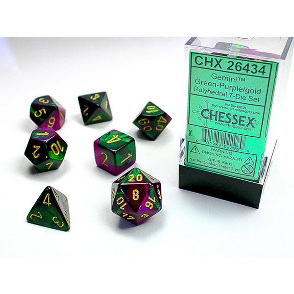 Chessex Dice: Gemini Green-Purple/Gold 7-Dice Set