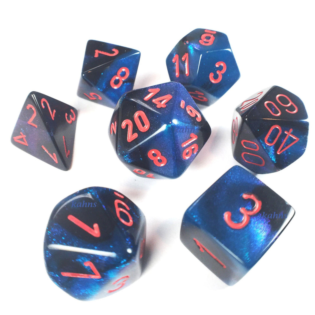 Chessex Dice Gemini 7: Poly Black Starlight/Red