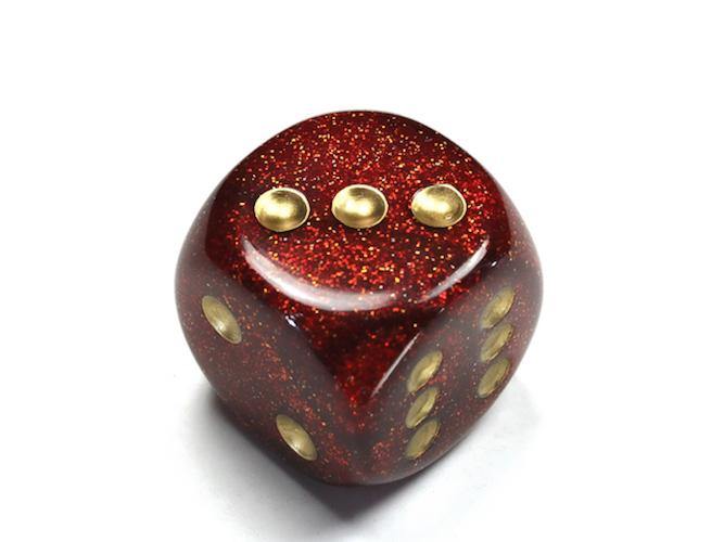 Chessex 30mm d6 Glitter Dice (1): Ruby - Gold - The Hobby Hub