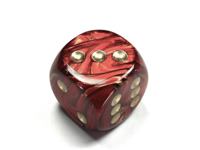 Chessex 30mm d6 Scarab Dice (1): Scarlet - Gold - The Hobby Hub