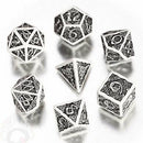 Q-Workshop Celtic 3D Polyhedral Dice 7ct Set White & Black Revised - The Hobby Hub