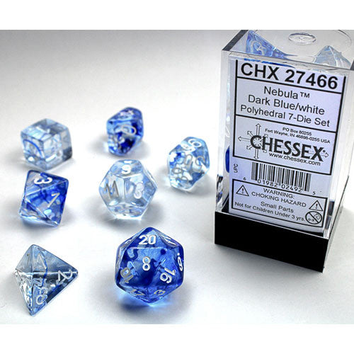 Chessex Dice: Nebula - Dark Blue w/White (7)