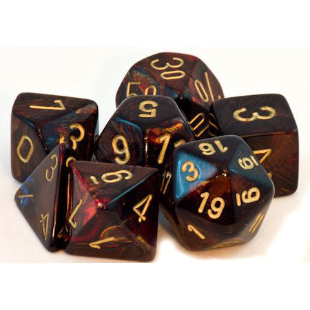 Chessex Dice: Scarab - Poly Blue Blood &amp; Gold (7)