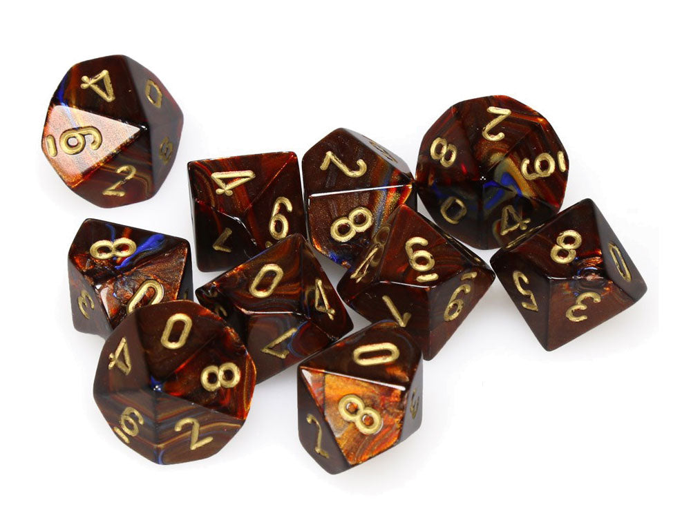 Chessex Dice: Scarab - Poly D10 Blue/Blood/Gold (10)