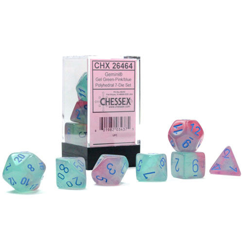 Chessex Dice Gemini Gel Green Pink/Blue 7 Die Set