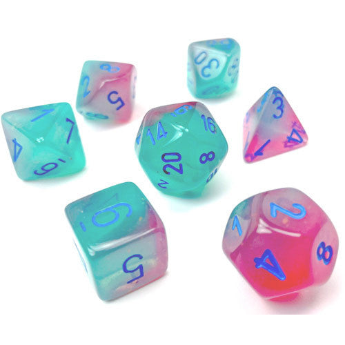 Chessex Dice Gemini Gel Green Pink/Blue 7 Die Set