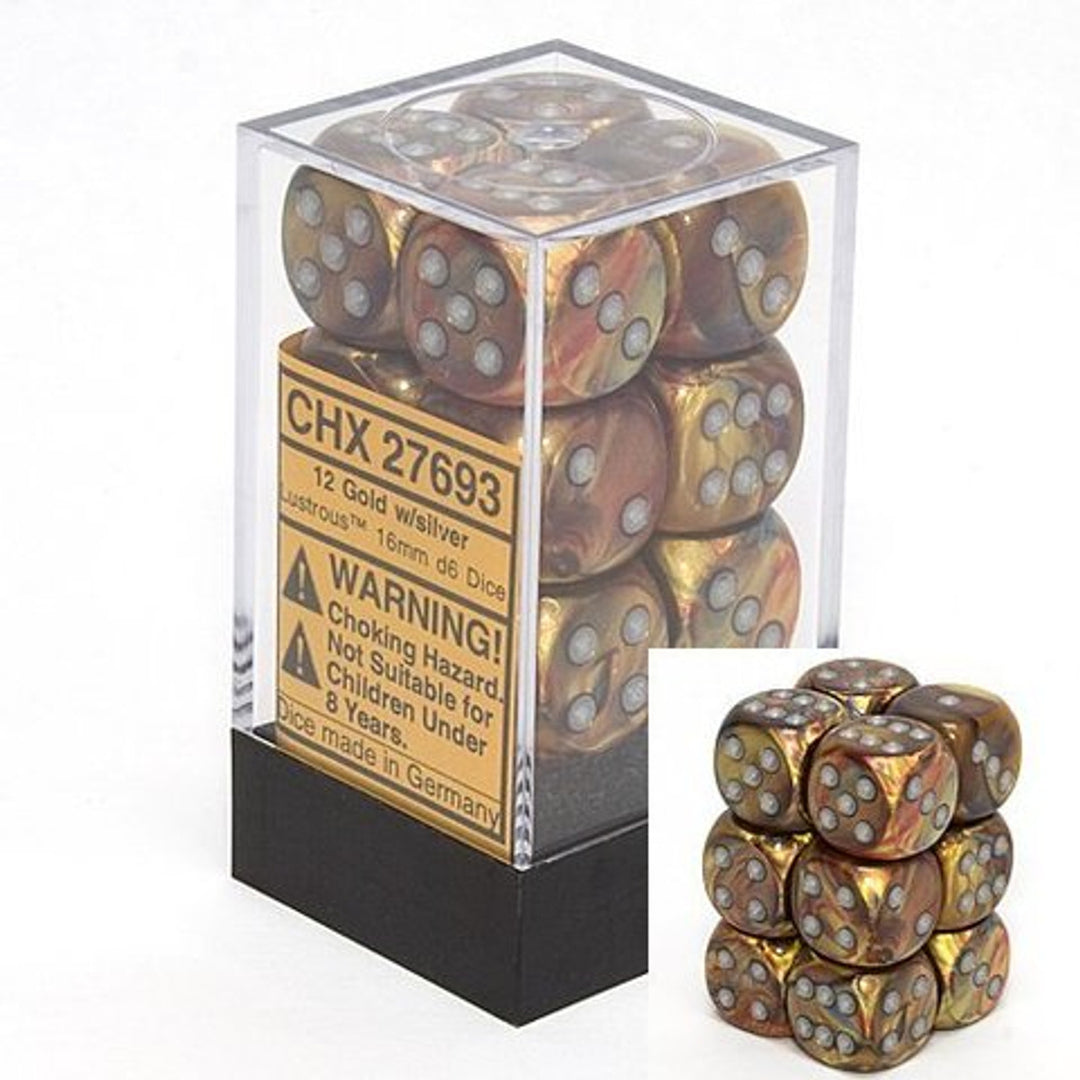 Chessex Dice Lustrous Gold/Silver 16mm D6 (12)