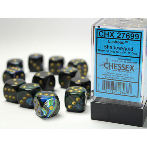Chessex Dice Lustrous Shadow/Gold 16mm d6 (12)