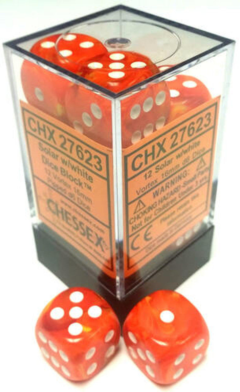 Chessex Dice Vortex Solar w/White 16mm d6 (12)