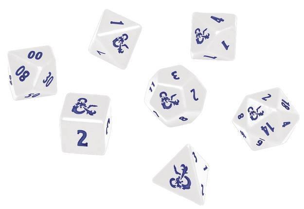 Dungeons &amp; Dragons: Icewind Dale: Heavy Metal Poly White and Blue Dice Set - The Hobby Hub