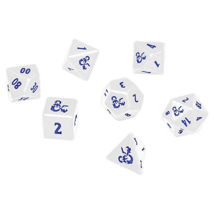 Dungeons &amp; Dragons: Icewind Dale: Heavy Metal Poly White and Blue Dice Set - The Hobby Hub