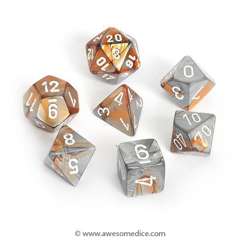 Chessex Dice: Gemini Copper Steel With White Polyhedral Set - The Hobby Hub