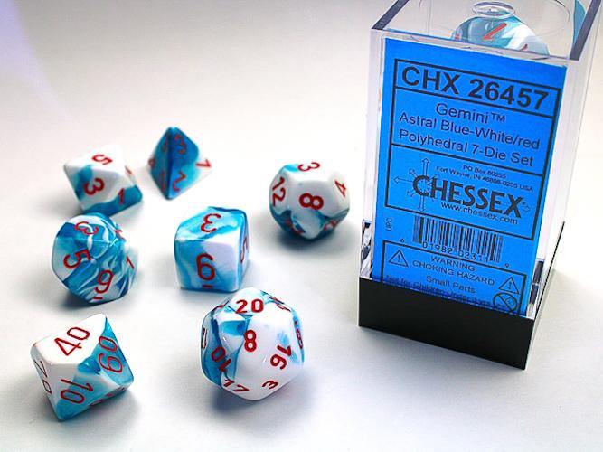 Chessex Dice: Gemini Polyhedral Astral Blue-White-Red 7-Die Set - The Hobby Hub