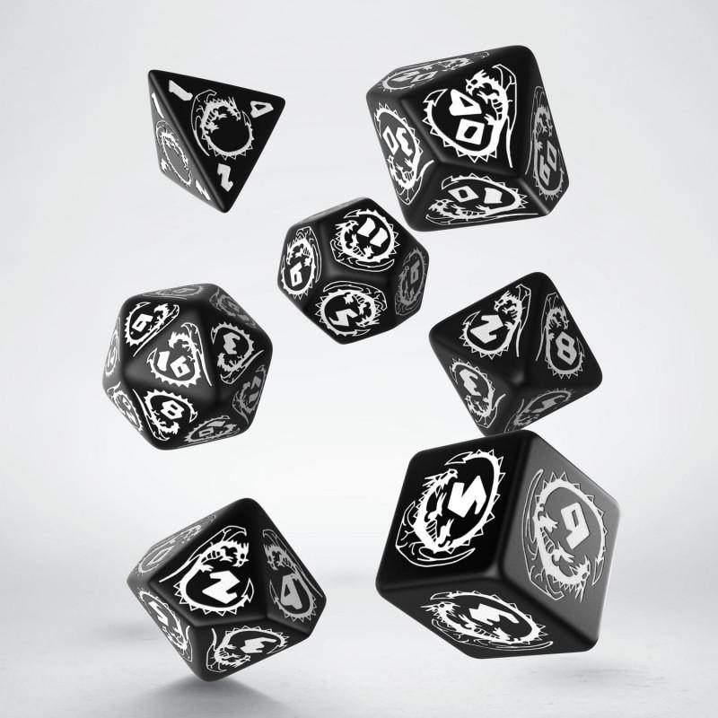 Q-Workshop: Dragons Black &amp; white Dice Set (7) - The Hobby Hub