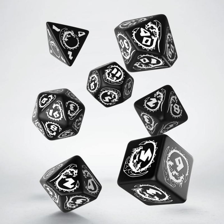 Q-Workshop: Dragons Black &amp; white Dice Set (7) - The Hobby Hub