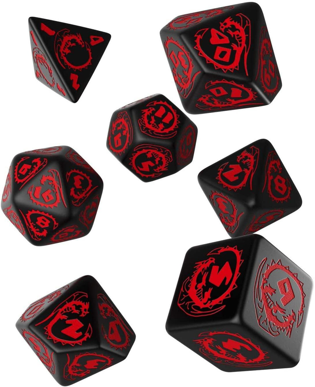 Q-Workshop: Dragons Polyhedral Dice 7ct Set Black &amp; Red - The Hobby Hub