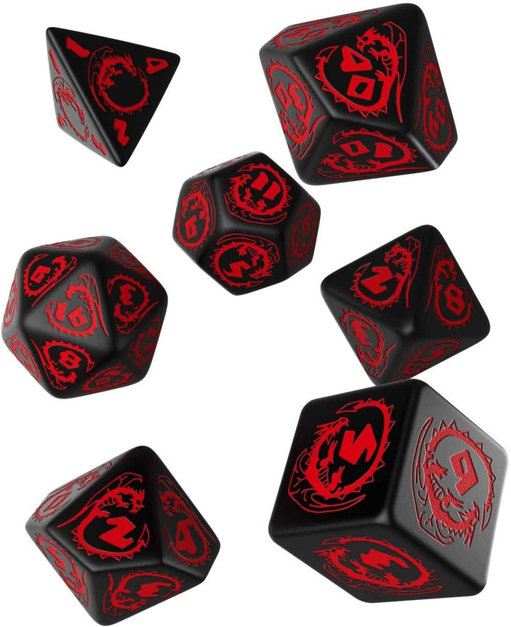Q-Workshop: Dragons Polyhedral Dice 7ct Set Black &amp; Red - The Hobby Hub