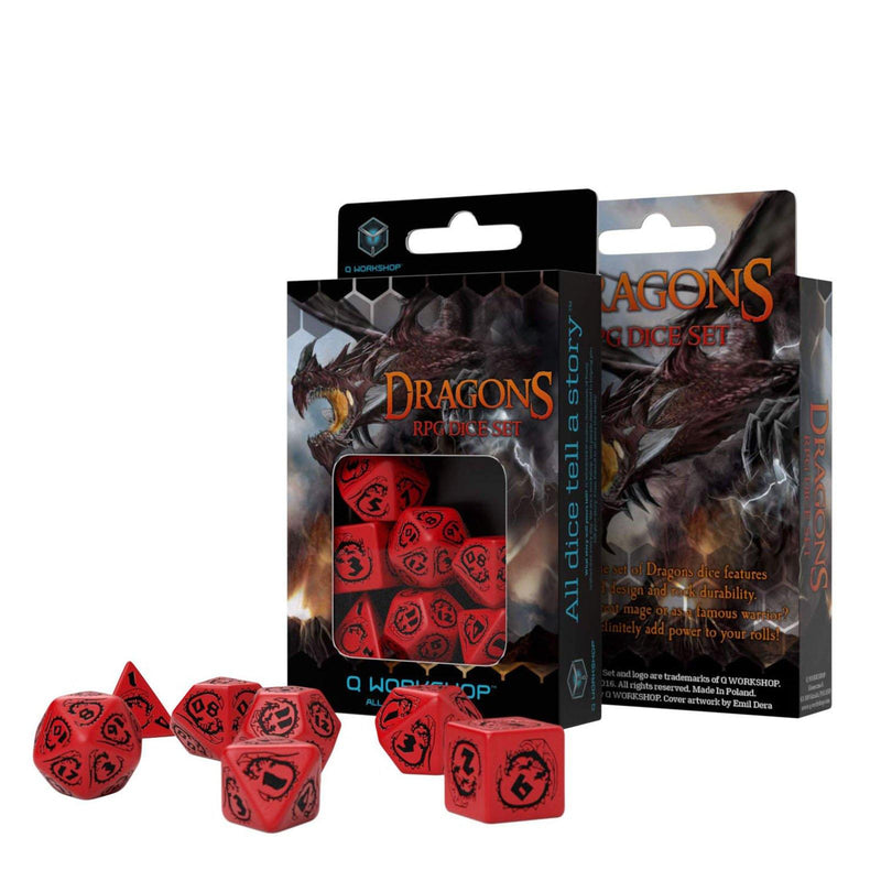 Chessex: Dragons Polyhedral Dice 7ct Set Red & Black - The Hobby Hub