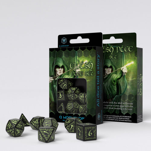 Q-Workshop: Elvish Dice Set - Black and Glow N Dark (7)
