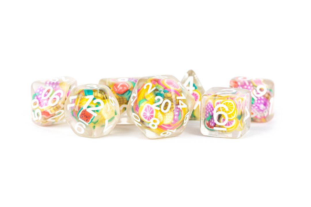 Metallic Dice Games: Dice 16mm Resin 7ct Set Unicorn Polyhedral: Fruit Dice