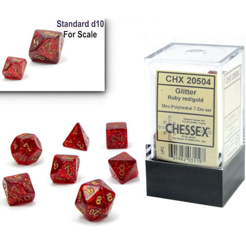 Chessex: Glitter Mini-Polyhedral Ruby/gold 7-Die Set