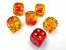 Chessex Gemini 16mm D6 Gemini Translucent Red-Yellow w/Gold Dice (12ct)