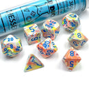 Chessex Dice: Lab Series 5 Festive Kaleidoscope w/ Blue (7)