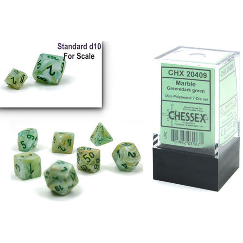 Chessex: Marble Mini-Polyhedral Green/dark green 7-Die Set
