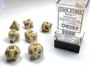 Chessex Dice: Marble Polyhedral Ivory - black 7-Die Dice Set - The Hobby Hub