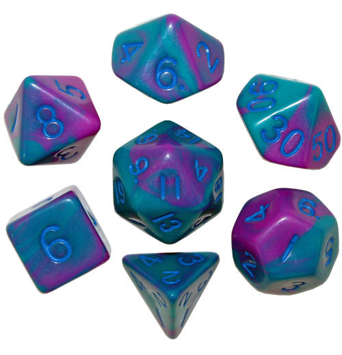 Metallic Dice Games - 16mm Polyhedral Set - Purple/Teal with Blue (7)