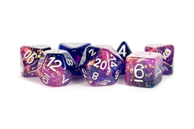 Metallic Dice Games - 16mm Resin Poly Dice Set Eternal Purple Blue