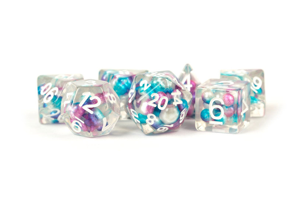 Metallic Dice Games - Resin Polyhedral Pearl Gradient Purple/Teal/White (7)