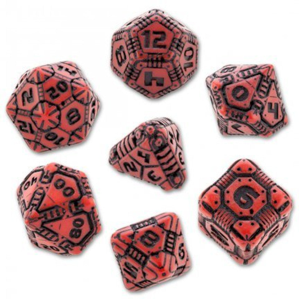 Q-Workshop: Tech Polyhedral Dice 7ct Set Red Black