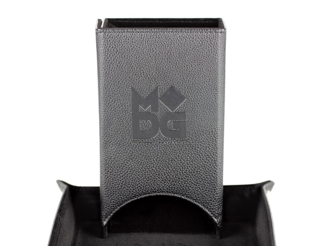 Metallic Dice Games Fold Up Leather Dice Tower: Black