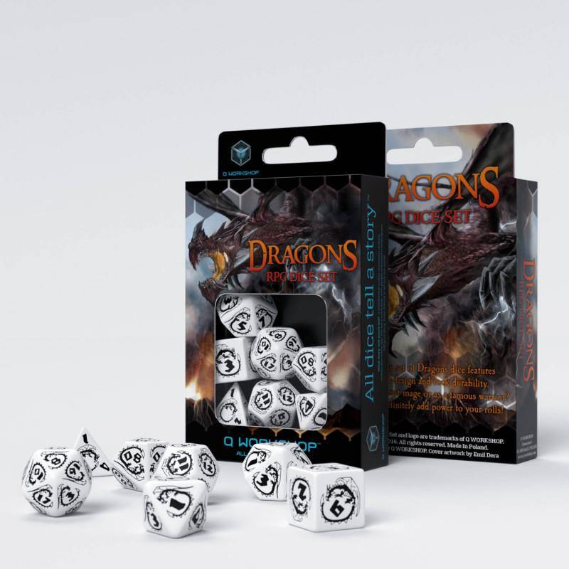 Q-Workshop: Dragons Black &amp; white Dice Set (7) - The Hobby Hub