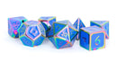 Metallic Dice Games: Metal Polyhedral Dice 16mm 7ct Set Rainbow with Blue Enamel