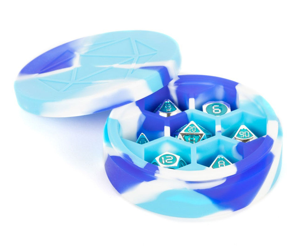 Metallic Dice Games-Silicone Round Dice Case: Blue/White/Light Blue