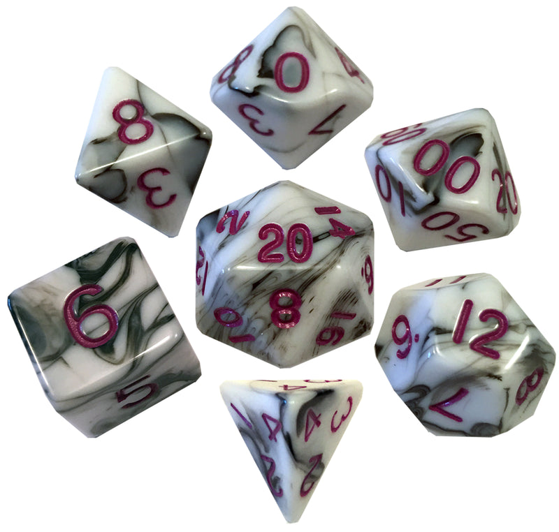 Metallic Dice Games - Acrylic Dice 16mm Polyhedral 7ct Set Marble with Purple